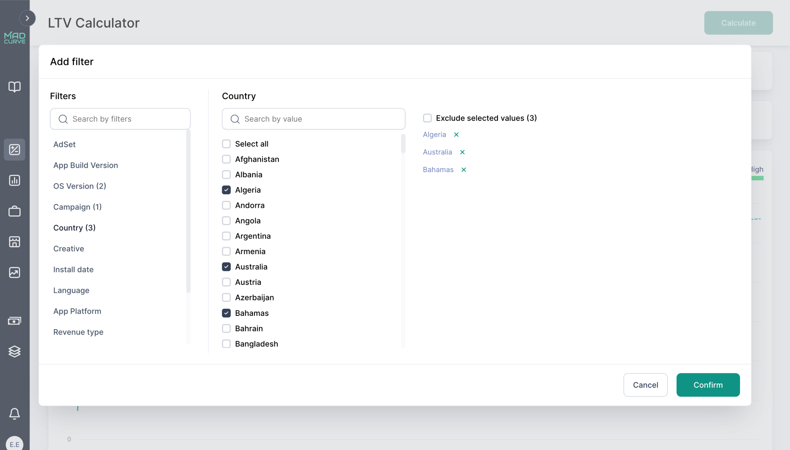 LTV Calculator filters
