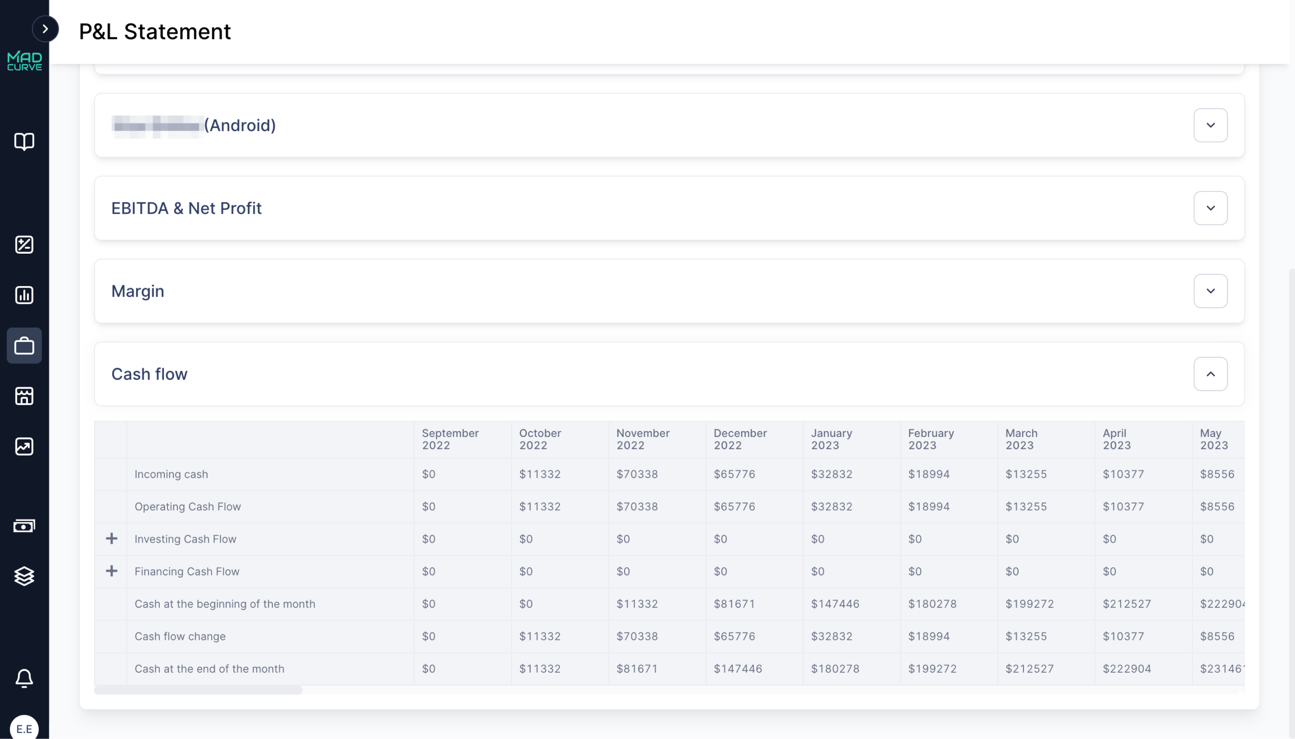 P&L Statement Cash Flow