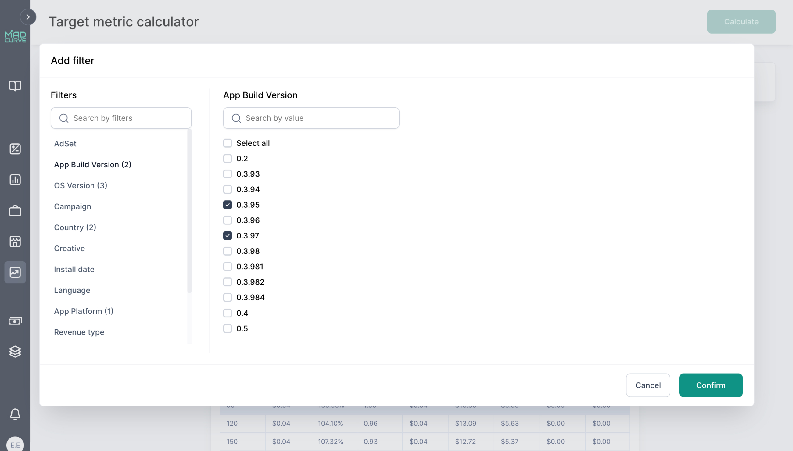 Target Metrics Calculator Filters